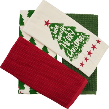 Sleigh Hill Have a Very Merry Christmas Kitchen Towel Set - 4-Pack, 18x28” in Green/Multi