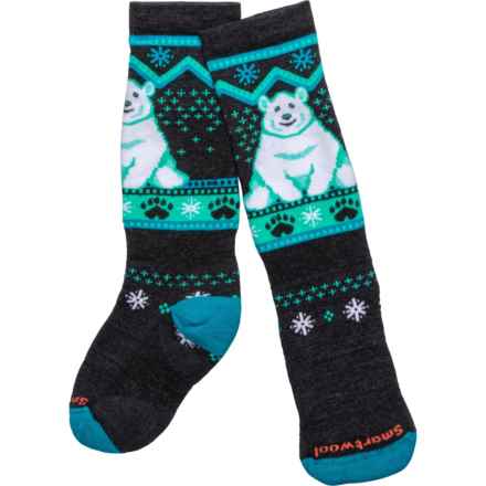 SmartWool Boys and Girls Bear Pattern Full-Cushion Ski Socks - Merino Wool, Over the Calf in Charcoal