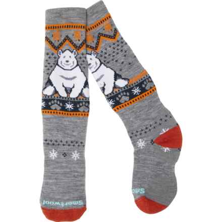 SmartWool Boys and Girls Polar Bear Full-Cushion Ski Socks - Merino Wool, Over the Calf in Light Gray