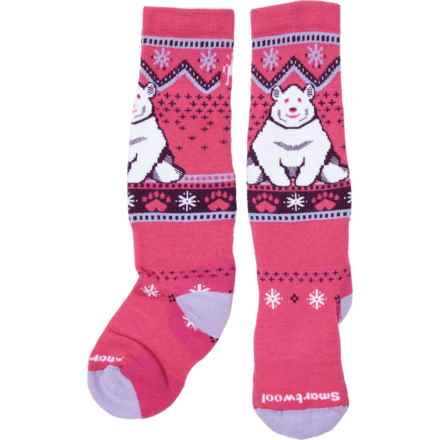SmartWool Boys and Girls Polar Bear Full-Cushion Ski Socks - Merino Wool, Over the Calf in Power Pink