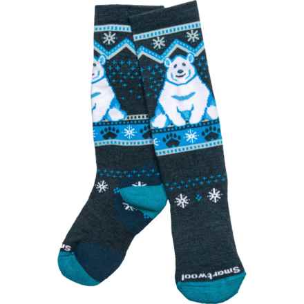 SmartWool Boys and Girls Polar Bear Full-Cushion Ski Socks - Merino Wool, Over the Calf in Twilight Blue