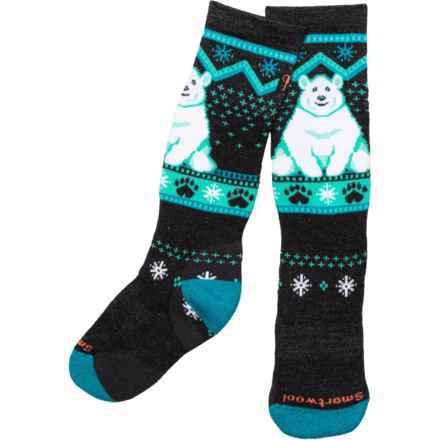 SmartWool Boys and Girls Wintersport Full Cushion Bear Pattern Ski Socks - Merino Wool, Over the Calf in Charcoal