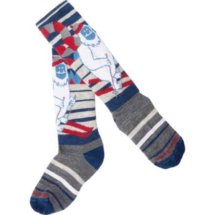 SmartWool Boys and Girls Wintersport Full Cushion Yeti Pattern Socks - Merino Wool, Over the Calf in Alpine Blue