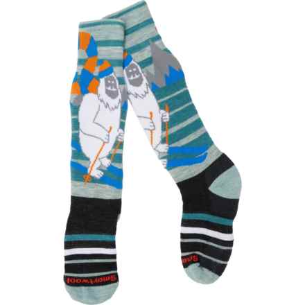 SmartWool Boys and Girls Wintersport Full Cushion Yeti Pattern Socks - Merino Wool, Over the Calf in Frosty Green