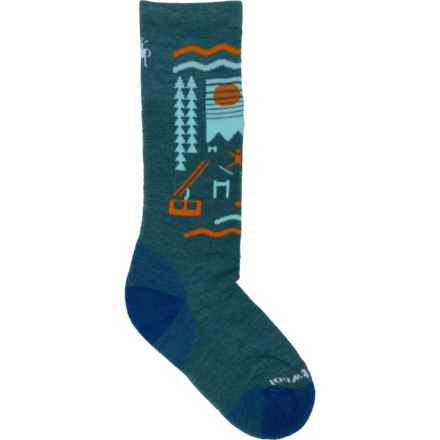 SmartWool Boys and Girls Wintersport Pattern Ski Socks - Merino Wool, Over the Calf in Cascade Green