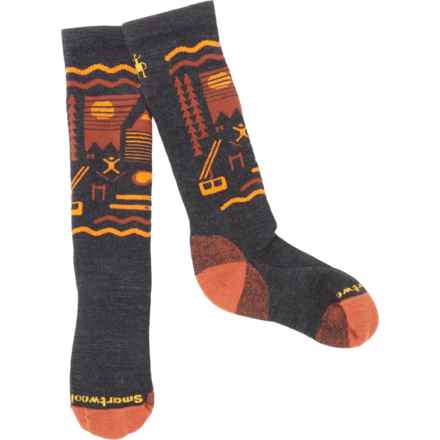 SmartWool Boys and Girls Wintersport Pattern Ski Socks - Merino Wool, Over the Calf in Charcoal