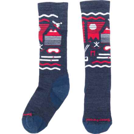 SmartWool Boys and Girls Wintersport Pattern Ski Socks - Merino Wool, Over the Calf in Deep Navy