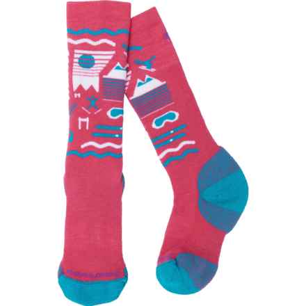 SmartWool Boys and Girls Wintersport Pattern Ski Socks - Merino Wool, Over the Calf in Power Pink