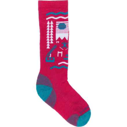 SmartWool Boys and Girls Wintersport Pattern Ski Socks - Merino Wool, Over the Calf in Power Pink