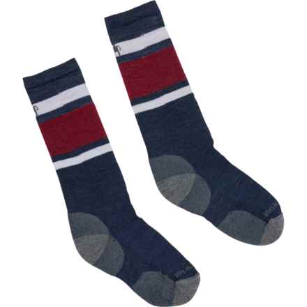 SmartWool Boys and Girls Wintersport Stripe Full Cushion Ski Socks - Merino Wool, Over the Calf in Deep Navy