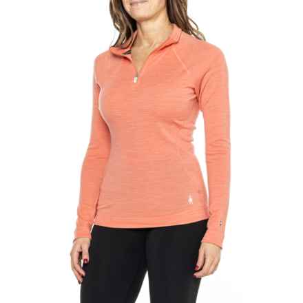 SmartWool Classic Thermal Base Layer Top - Merino Wool, Zip Neck, Long Sleeve in Sunset Coral Heather