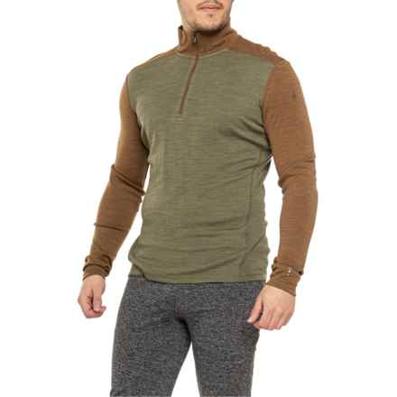 SmartWool Classic Thermal Base Layer Top - Merino Wool, Zip Neck, Long Sleeve in Winter Moss/Fox Brown