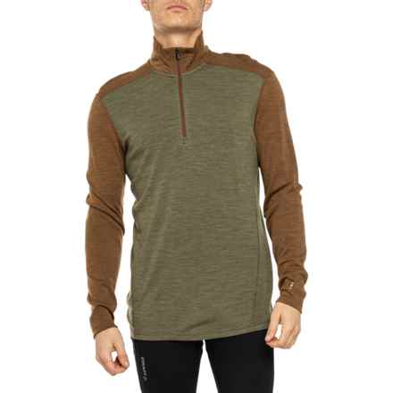 SmartWool Classic Thermal Base Layer Top - Merino Wool, Zip Neck, Long Sleeve in Winter Moss/Fox Brown