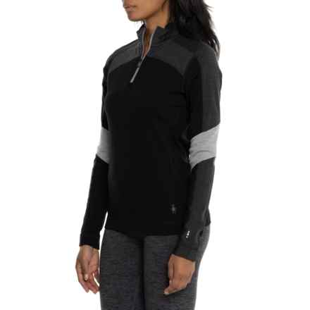 SmartWool Classic Thermal Color-Block Base Layer Top - Merino Wool, Zip Neck, Long Sleeve in Black/Charcoal H