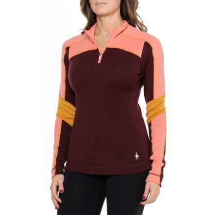 SmartWool Classic Thermal Color-Block Base Layer Top - Merino Wool, Zip Neck, Long Sleeve in Black Cherry Heather