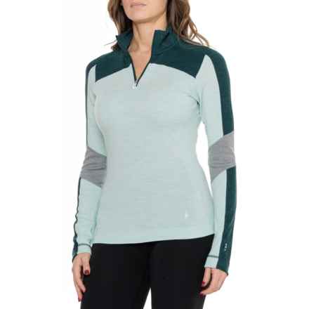 SmartWool Classic Thermal Color-Block Base Layer Top - Merino Wool, Zip Neck, Long Sleeve in Bleached Aqua Heather