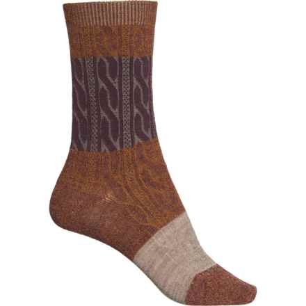 SmartWool Color-Block Cable Socks - Merino Wool, Crew (For Women) in Acornbordeauxmarl