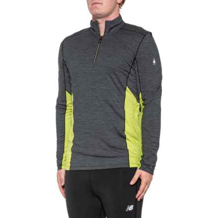 SmartWool Denim Merino Sport 150 Zip Neck Base Layer Top - Merino Wool, Long Sleeve in Charcoal Heather/Dark Citron