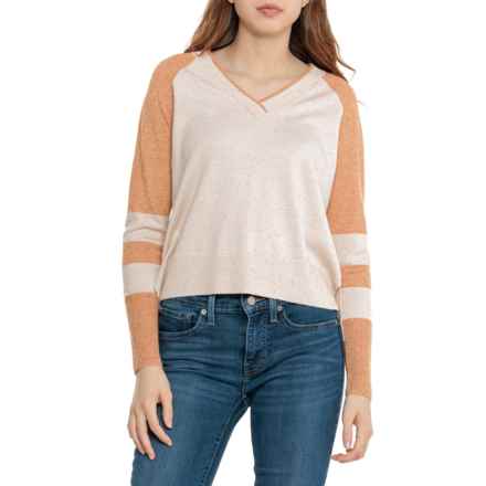 SmartWool Edgewood Color-Block V-Neck Sweater - Merino Wool in Almond Donegal