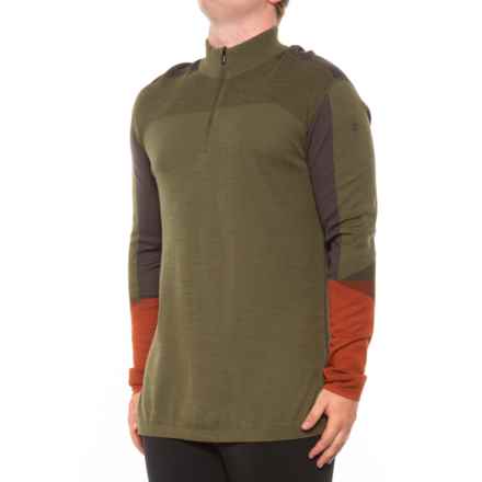 SmartWool Intraknit 200 Color-Block Base Layer Top - Merino Wool, Zip Neck in Winter Moss/Shale