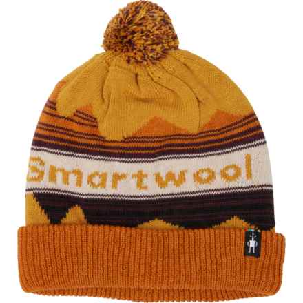 SmartWool Knit Winter Pattern Pom Beanie - Merino Wool in Honey Gold Heather