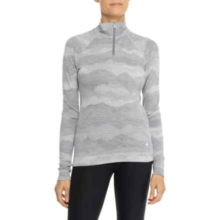 SmartWool Merino 250 Patterned Base Layer Top - Merino Wool, Zip Neck, Long Sleeve in Light Grey Mountain Scape