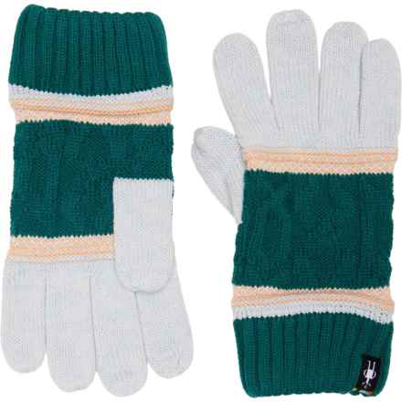 SmartWool Popcorn Cable Gloves - Merino Wool in Emerald Green/Apricot