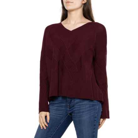 SmartWool Shadow Pine Cable V-Neck Sweater in Black Cherry Heather