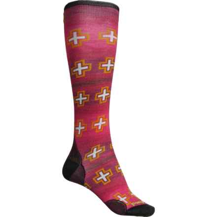 SmartWool Ski Zero Cushion Paths Crossed Socks - Merino Wool, Over the Calf (For Women) in Power Pink