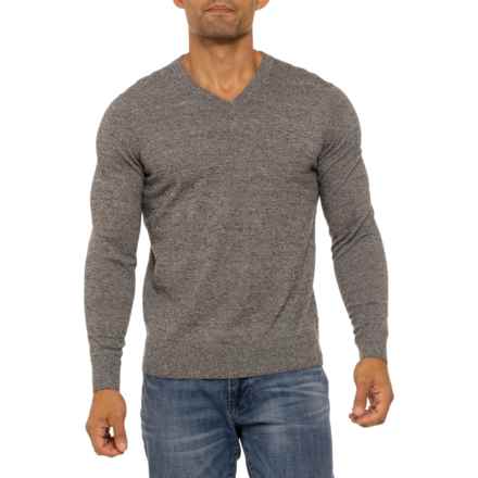 SmartWool Sparwood V-Neck Sweater - Merino Wool in Everyday Black/Natural Heather