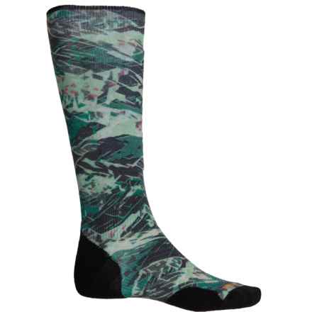 SmartWool Targeted Cushion Green Slopes Print Ski Socks - Merino Wool, Over the Calf (For Men and Women) in Black