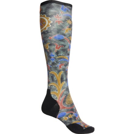 SmartWool Targeted Cushion Royal Floral Ski Socks - Merno Wool, Over the Calf (For Women) in Black