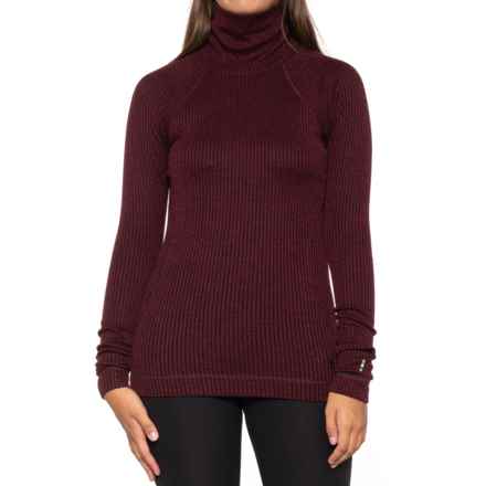 SmartWool Thermal Ribbed Base Layer Turtleneck - Merino Wool, Long Sleeve in Black Cherry Heather