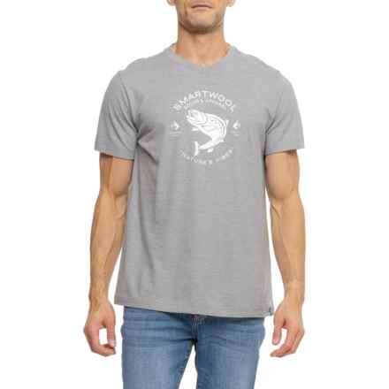 SmartWool Trout Fishing Graphic T-Shirt - Merino Wool, Short Sleeve in Light Gray Heather