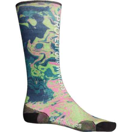 SmartWool Zero Cushion Pow Print Ski Socks - Merino Wool, Over the Calf (For Men and Women) in Twilight Blue