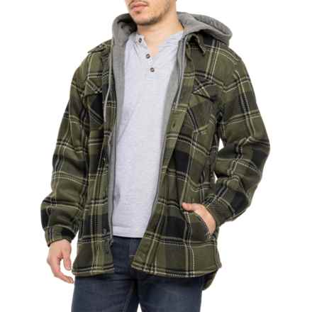 Smith's Workwear Hooded Microfleece Shirt Jacket - Sherpa Lined in Olive