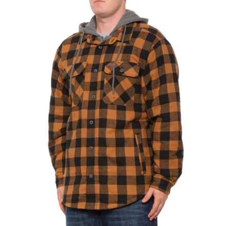 Smith's Workwear Plaid Sherpa-Lined Shirt Jacket in Camel Brown