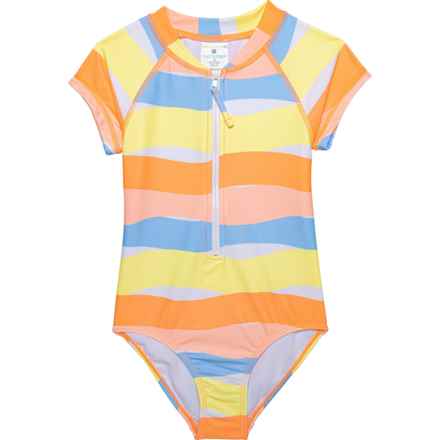 Snapper Rock Infant Girls Good Vibes One-Piece Surf Suit - UPF 50+, Short Sleeve in Mutli