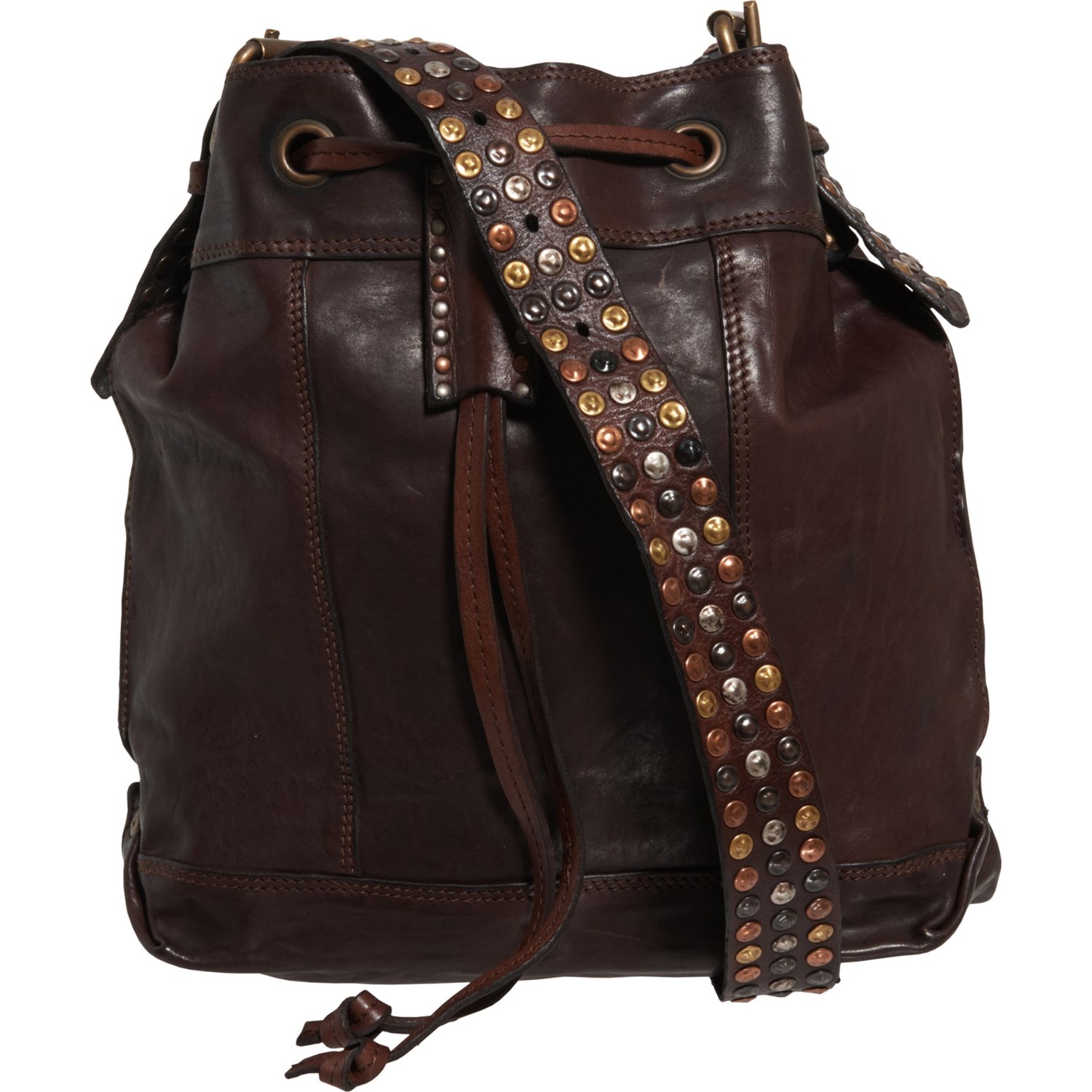 dark brown bucket bag