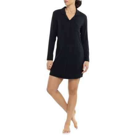 Softies Aria Notch Collar Nightgown - Long Sleeve in Black