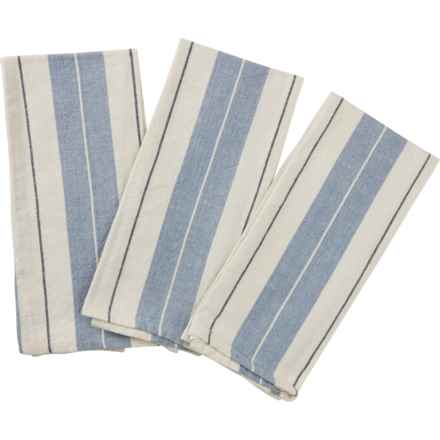 Soho Living Stone-Washed Striped Kitchen Towel Set - 3-Pack, 18x28” in Med Blue
