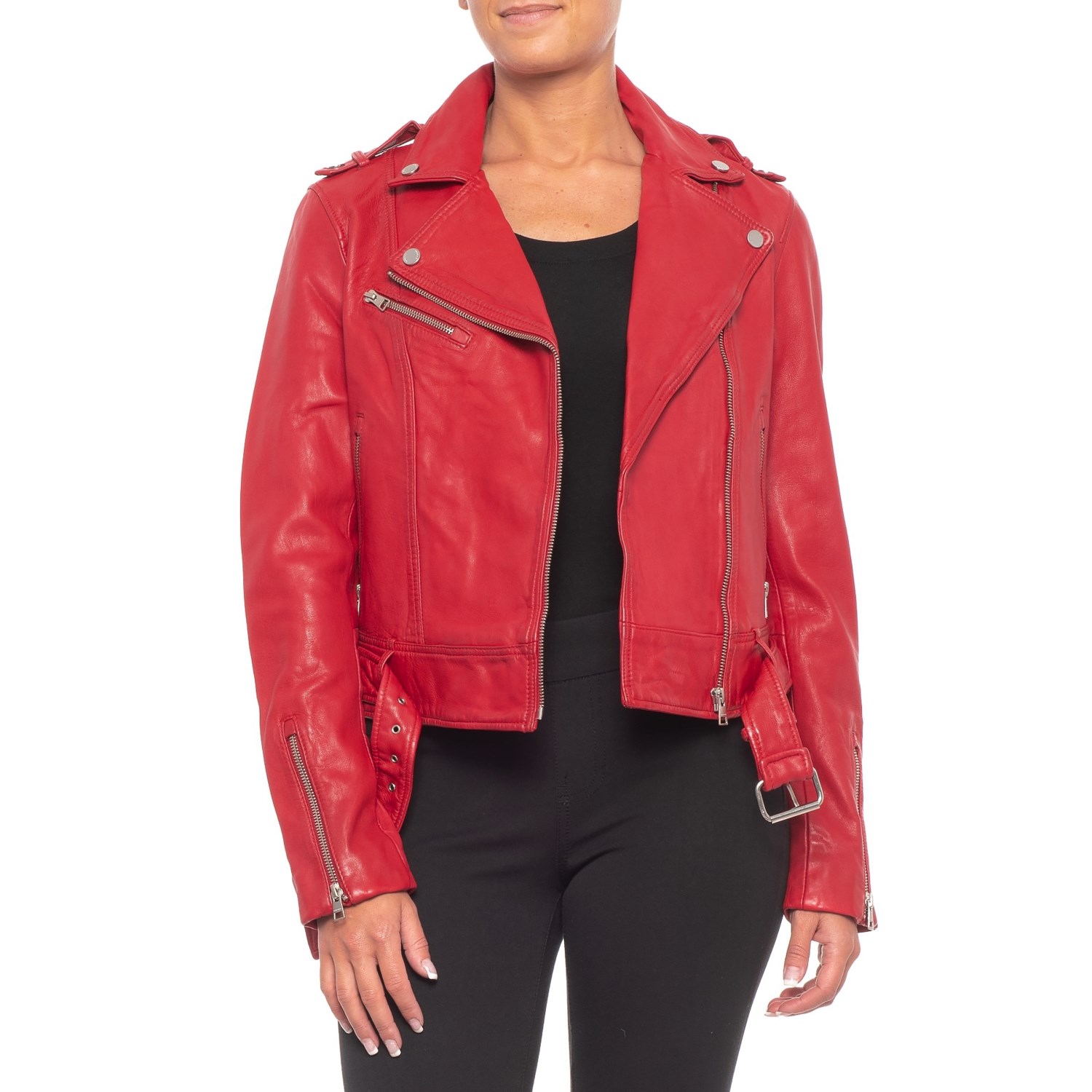 Soia Kyo Canadian Designer Washed Leather Moto Jacket For Women Soia Kyo Canadian Designer Washed Leather Moto Jacket For Women In Red