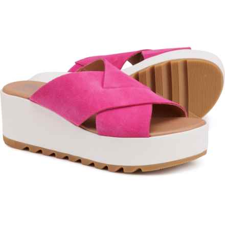 Sorel Cameron Flatform Mule Wedge Sandals - Leather (For Women) in Fuchsia Fizz, Sea Salt