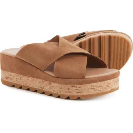 Sorel Cameron Flatform Mule Wedge Sandals - Suede (For Women) in Tan