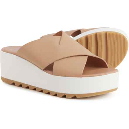 Sorel Cameron Flatform Wedge Mule Sandals - Leather (For Women) in Honest Beige, Sea Salt