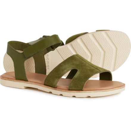 Sorel Ella III Ankle Strap Sandals - Suede (For Women) in Utility Green, Honey White