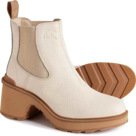 Sorel Hi-Line Heel Chelsea Boots - Waterproof, Leather (For Women) in Bleached Ceramic, Caribou Buff