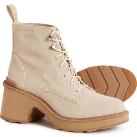 Sorel Hi-Line Heel Lace Boots - Waterproof, Leather (For Women) in Bleached Ceramic/ Caribou Buff