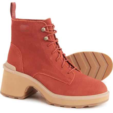 Sorel Hi-Line Heel Lace Boots - Waterproof, Suede (For Women) in Warp Red, Tawny Buff