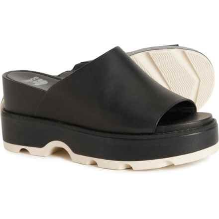 Sorel Joanie IV Slide Wedge Sandals - Leather (For Women) in Black, Sea Salt